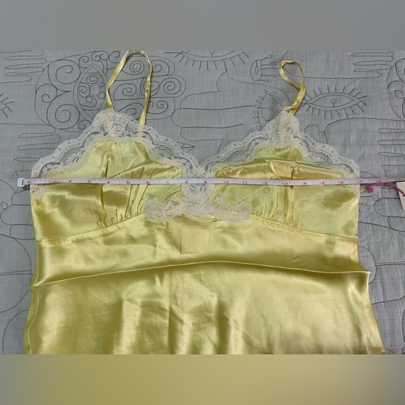 NEW Pearl Lace Two Tone Silk Cami Sz L Sunshine Yellow White Lace - Picture 3 of 6
